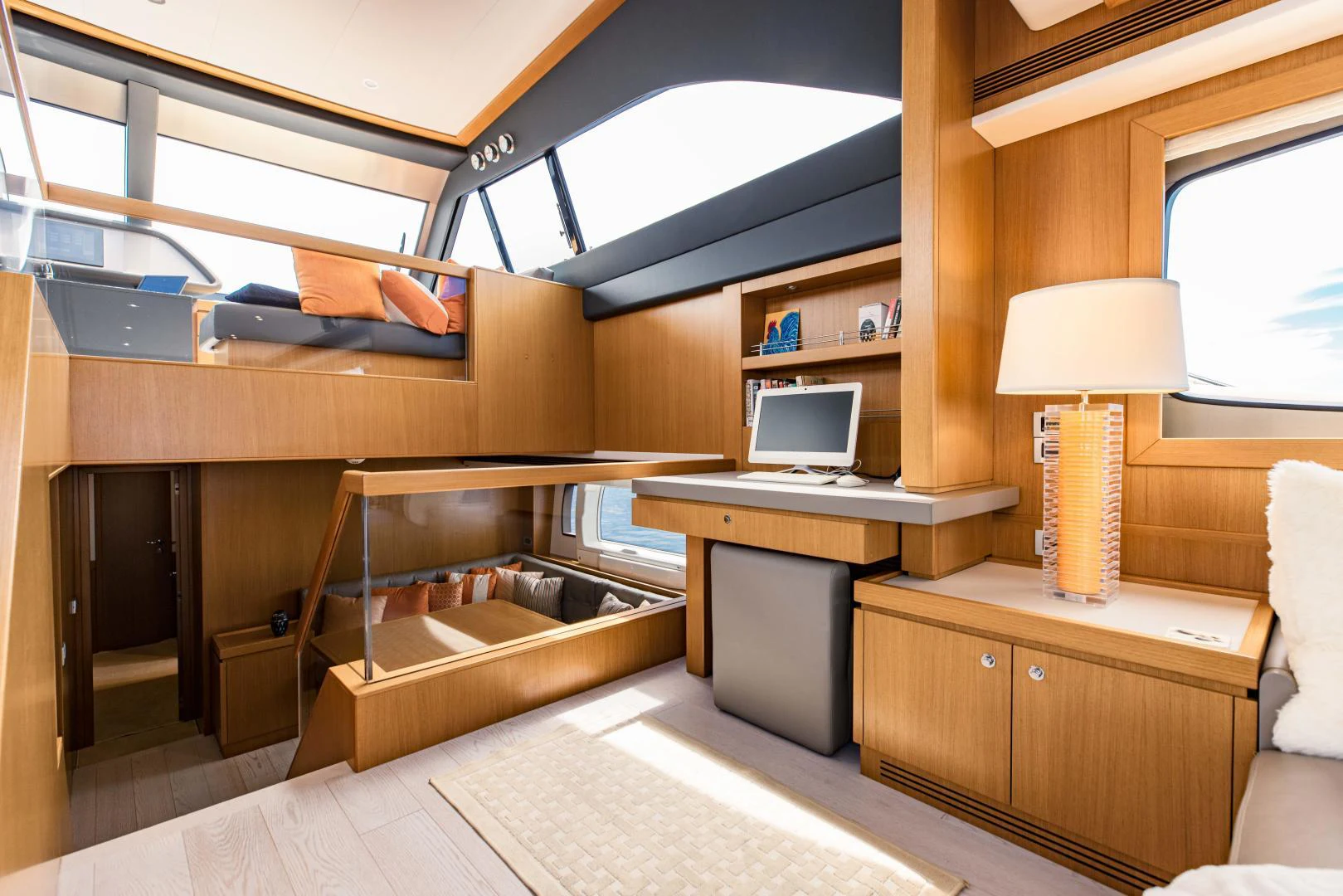 a room with a bed and a desk aboard SHE RUNS WET Yacht for Sale