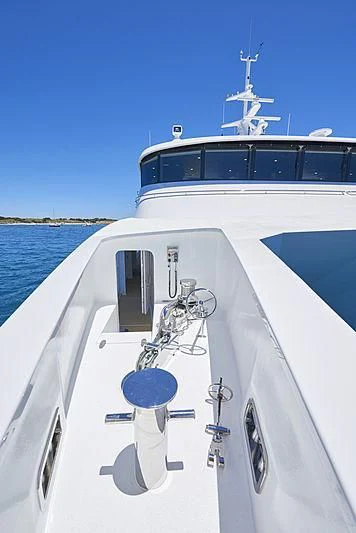 a boat with a logo on the front aboard CHARLEY Yacht for Sale