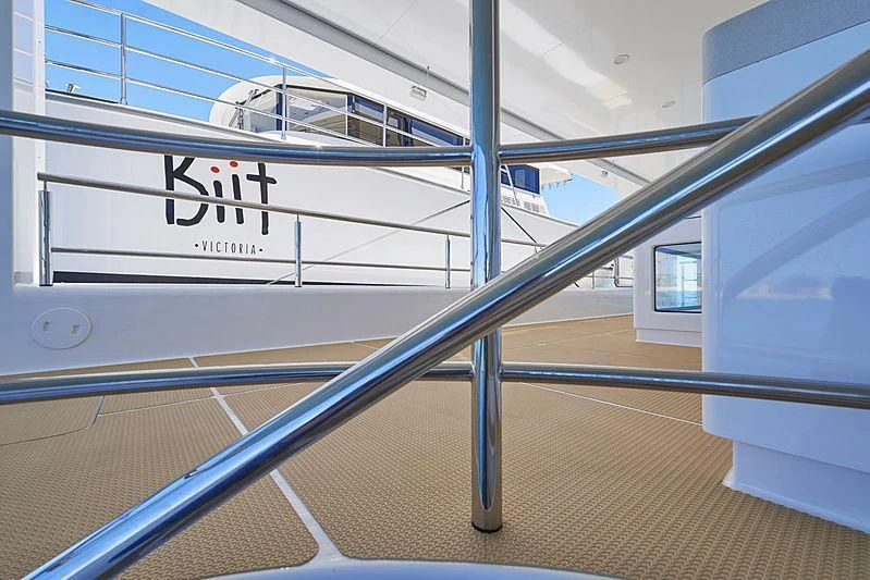 a large glass wall with a sign on it aboard CHARLEY Yacht for Sale
