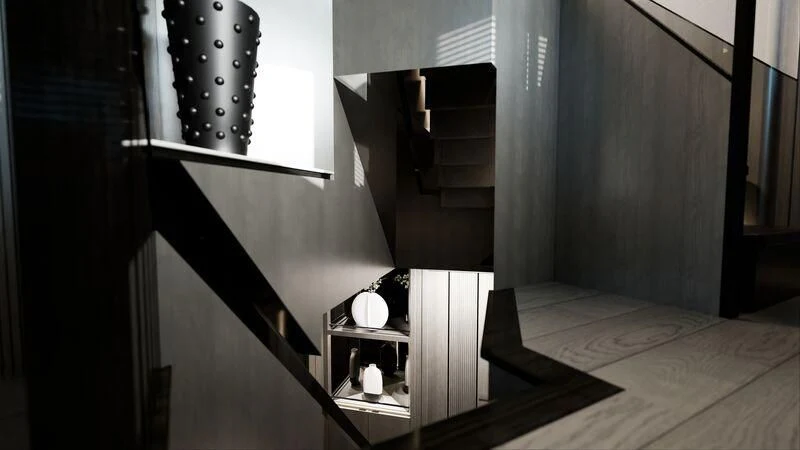 a room with a shelf and a mirror aboard PEARLY SPENCER Yacht for Sale