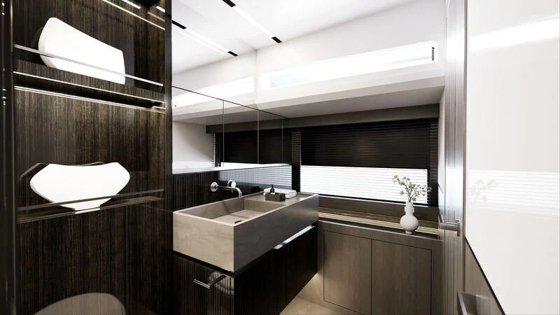 a kitchen with a sink and cabinets aboard PEARLY SPENCER Yacht for Sale