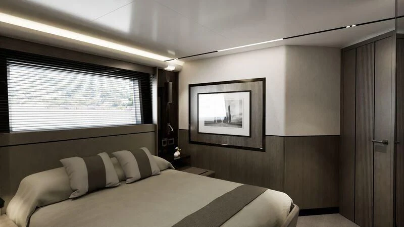 a bed in a room aboard PEARLY SPENCER Yacht for Sale