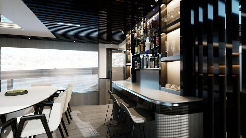 a room with a table and chairs aboard PEARLY SPENCER Yacht for Sale