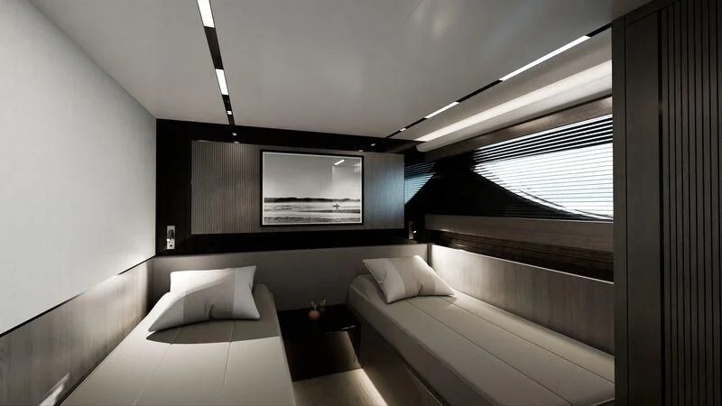 a room with two beds aboard PEARLY SPENCER Yacht for Sale