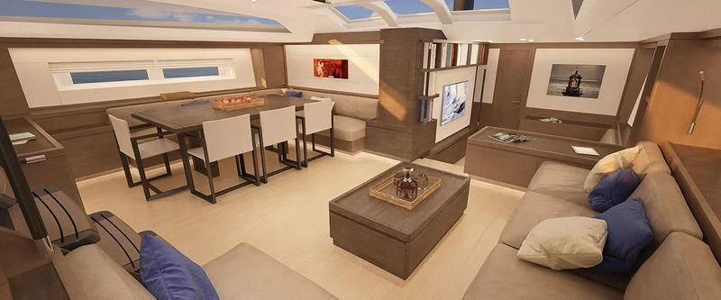 a room with a couch and a table aboard SEATIUS Yacht for Sale