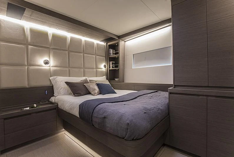 a bed in a room aboard SEATIUS Yacht for Sale