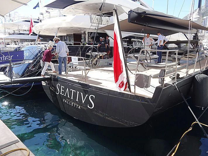 a boat is parked in the water aboard SEATIUS Yacht for Sale
