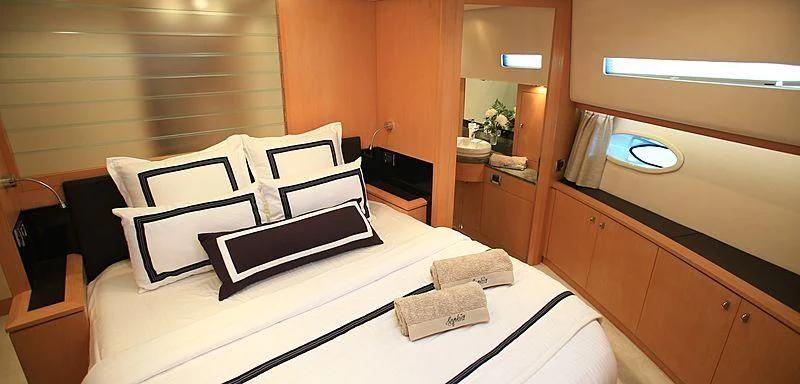 a hotel room with a bed aboard SOPHIA Yacht for Sale