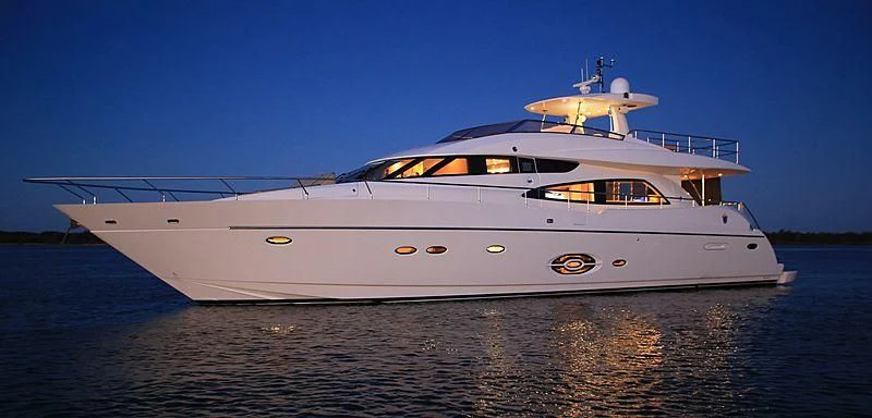 a large white boat on the water aboard SOPHIA Yacht for Sale