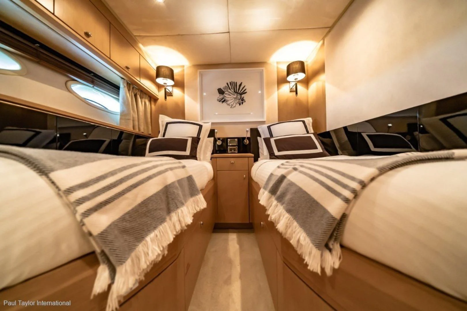 a room with two beds aboard SOPHIA Yacht for Sale