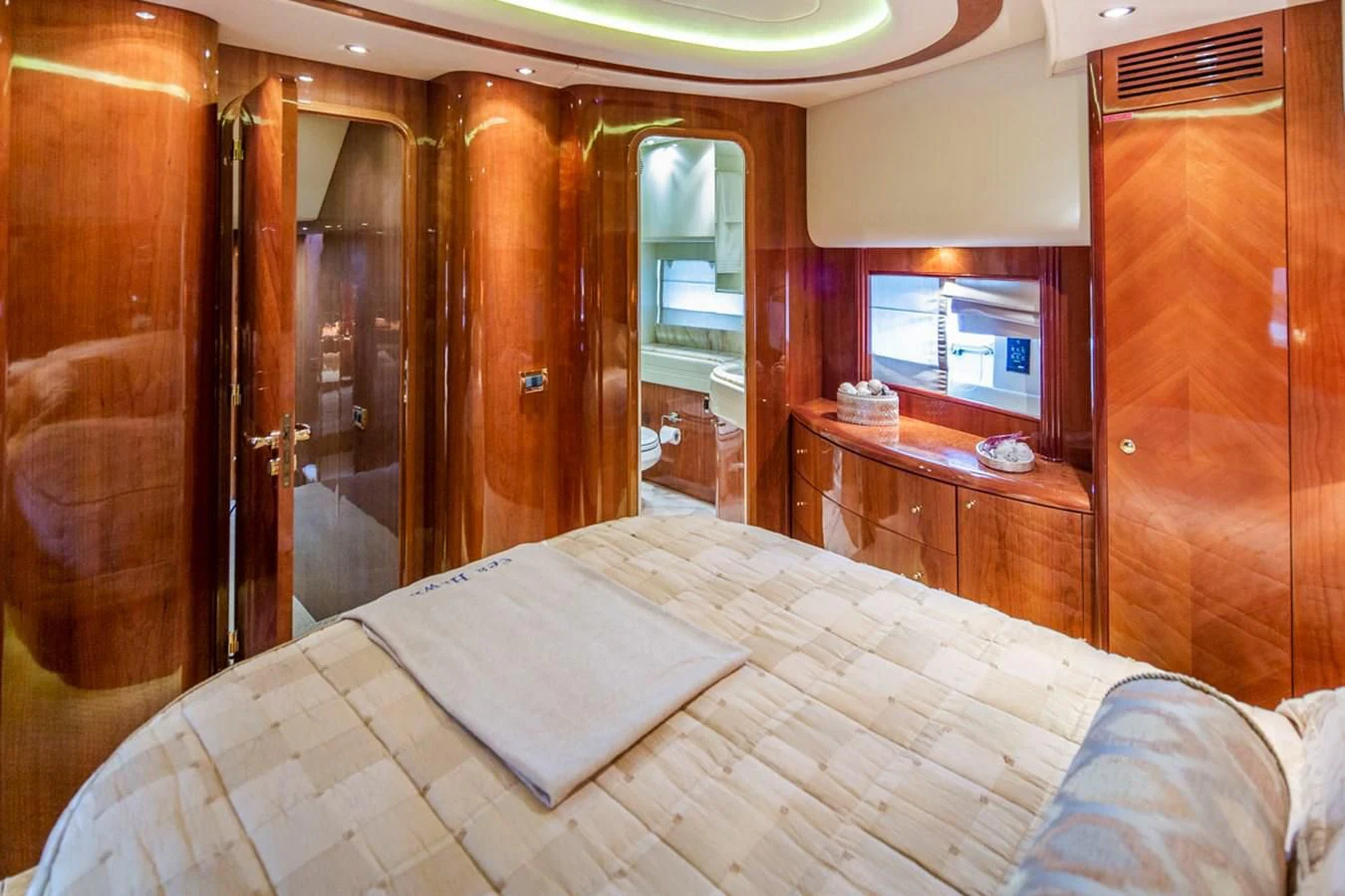 a bed in a room aboard SEA HAWK Yacht for Sale