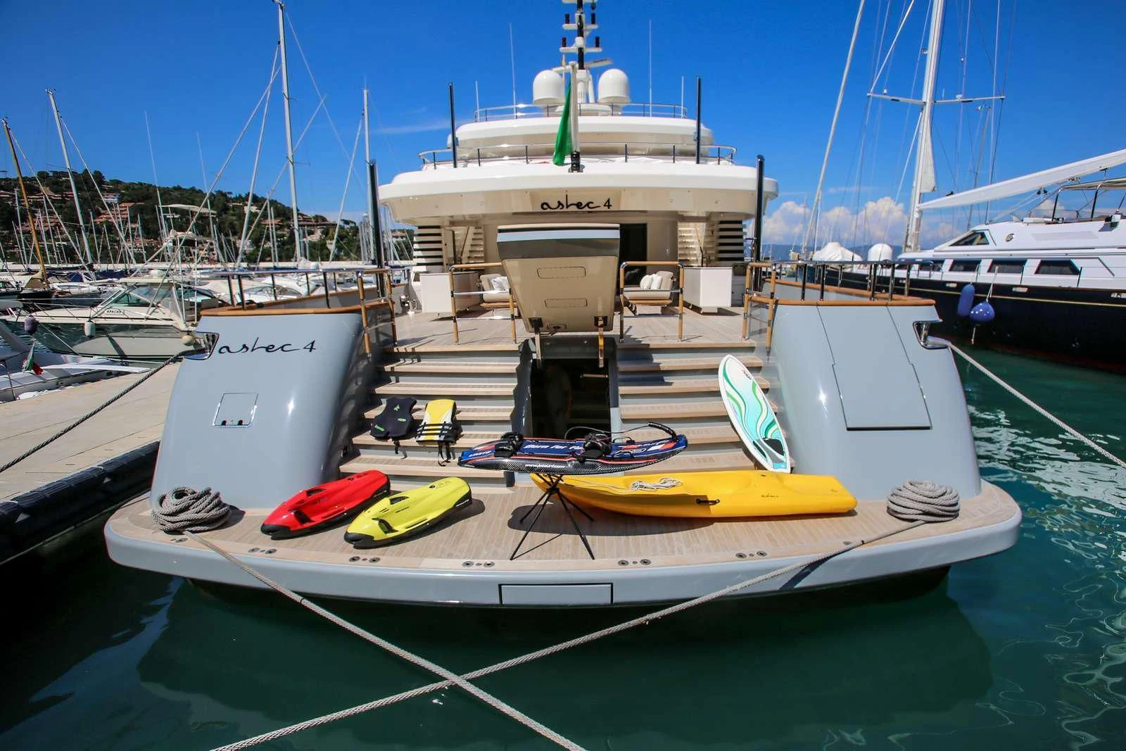 a boat docked at a pier aboard ASLEC 4 Yacht for Sale