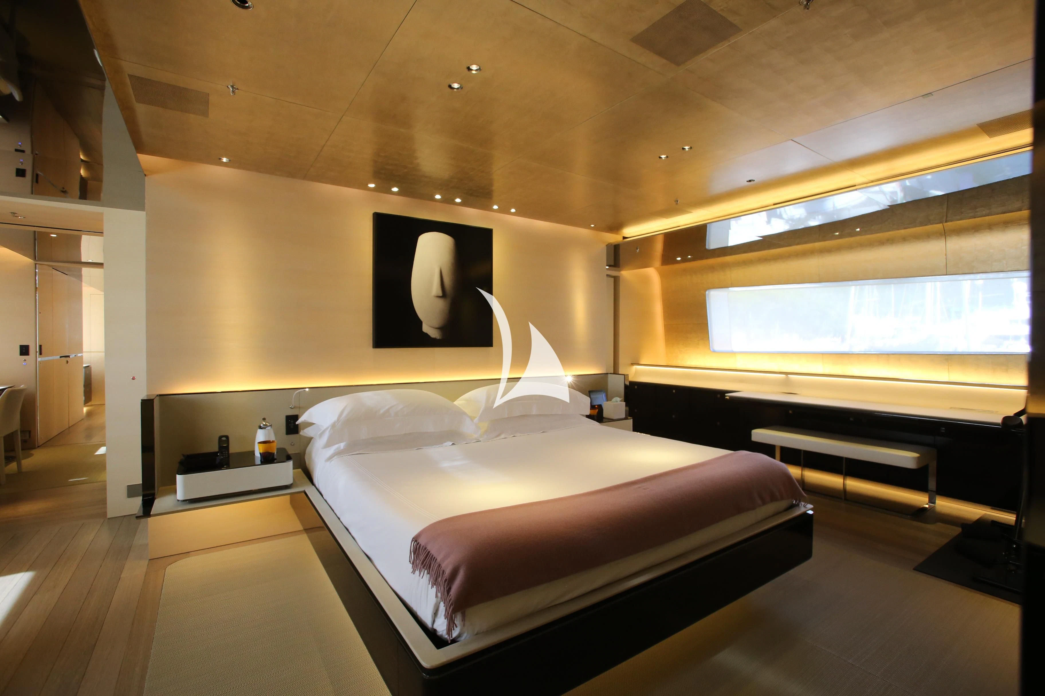 a room with a bed and a window aboard ASLEC 4 Yacht for Sale