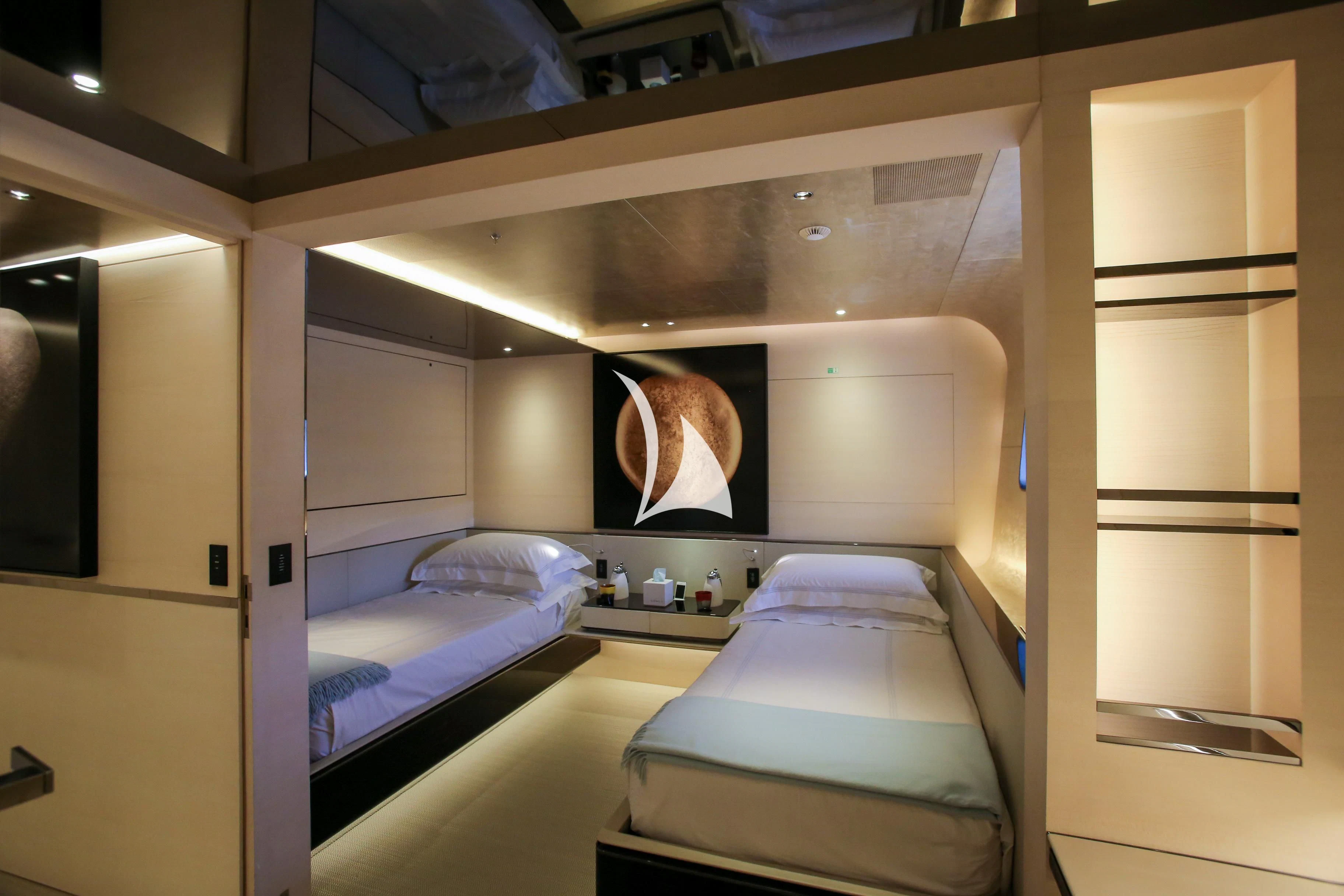 a room with a bed and a television aboard ASLEC 4 Yacht for Sale