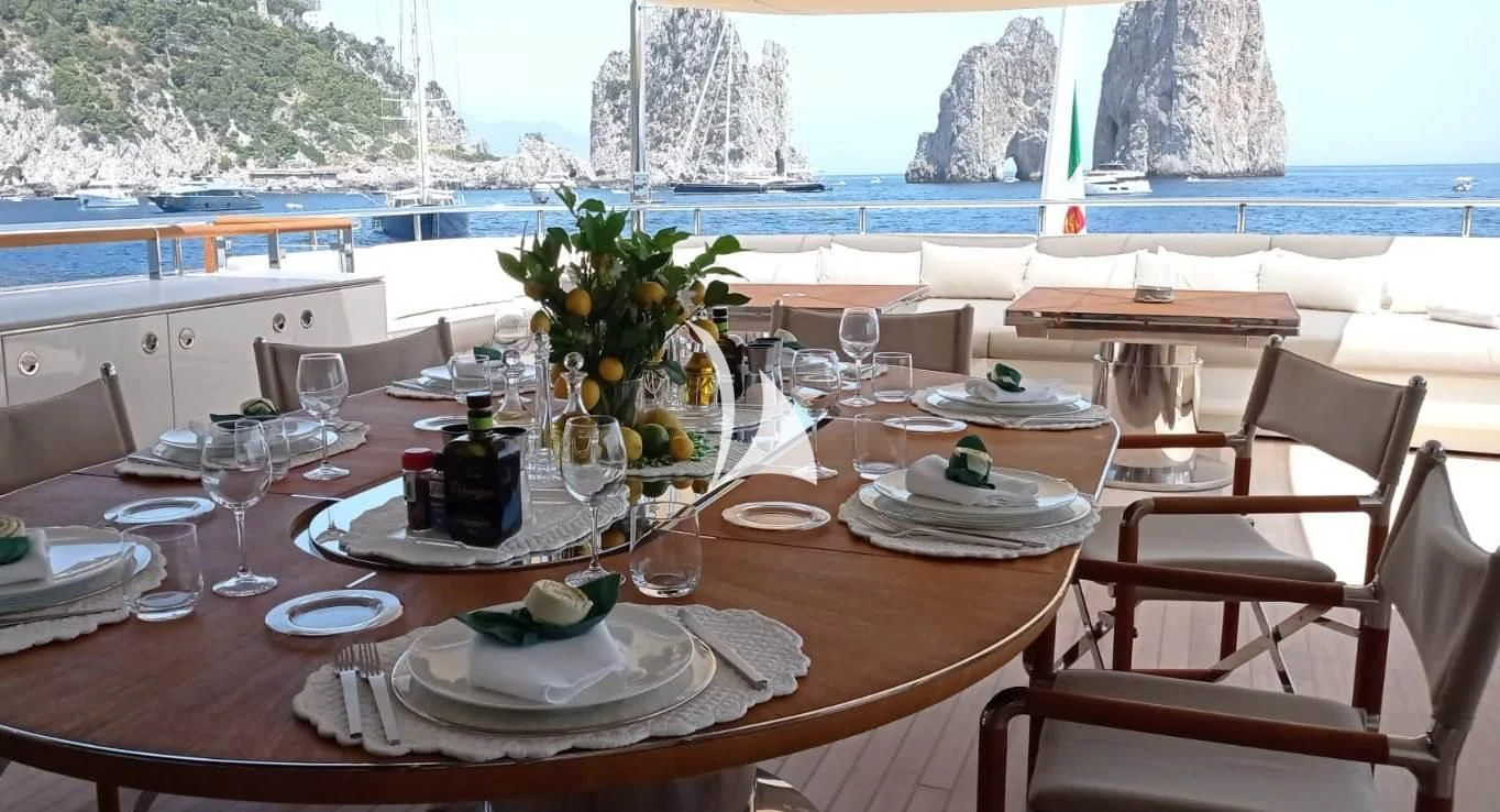 a table set for a dinner aboard ASLEC 4 Yacht for Sale