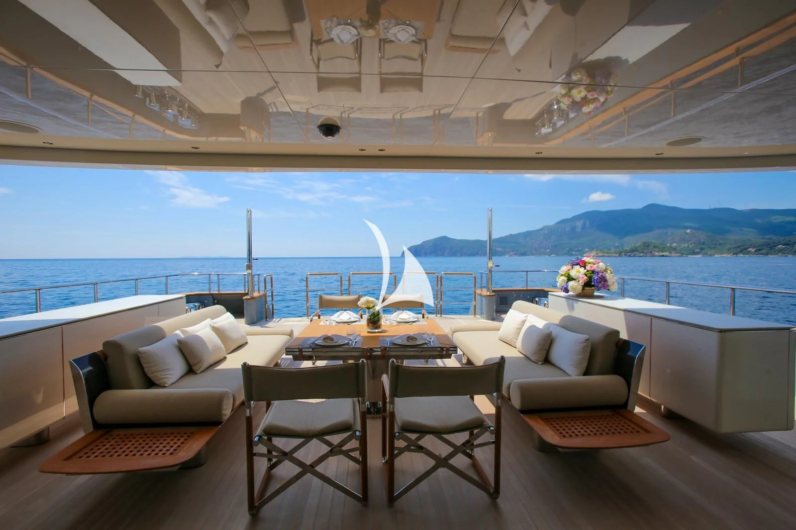 a room with a table and chairs aboard ASLEC 4 Yacht for Sale