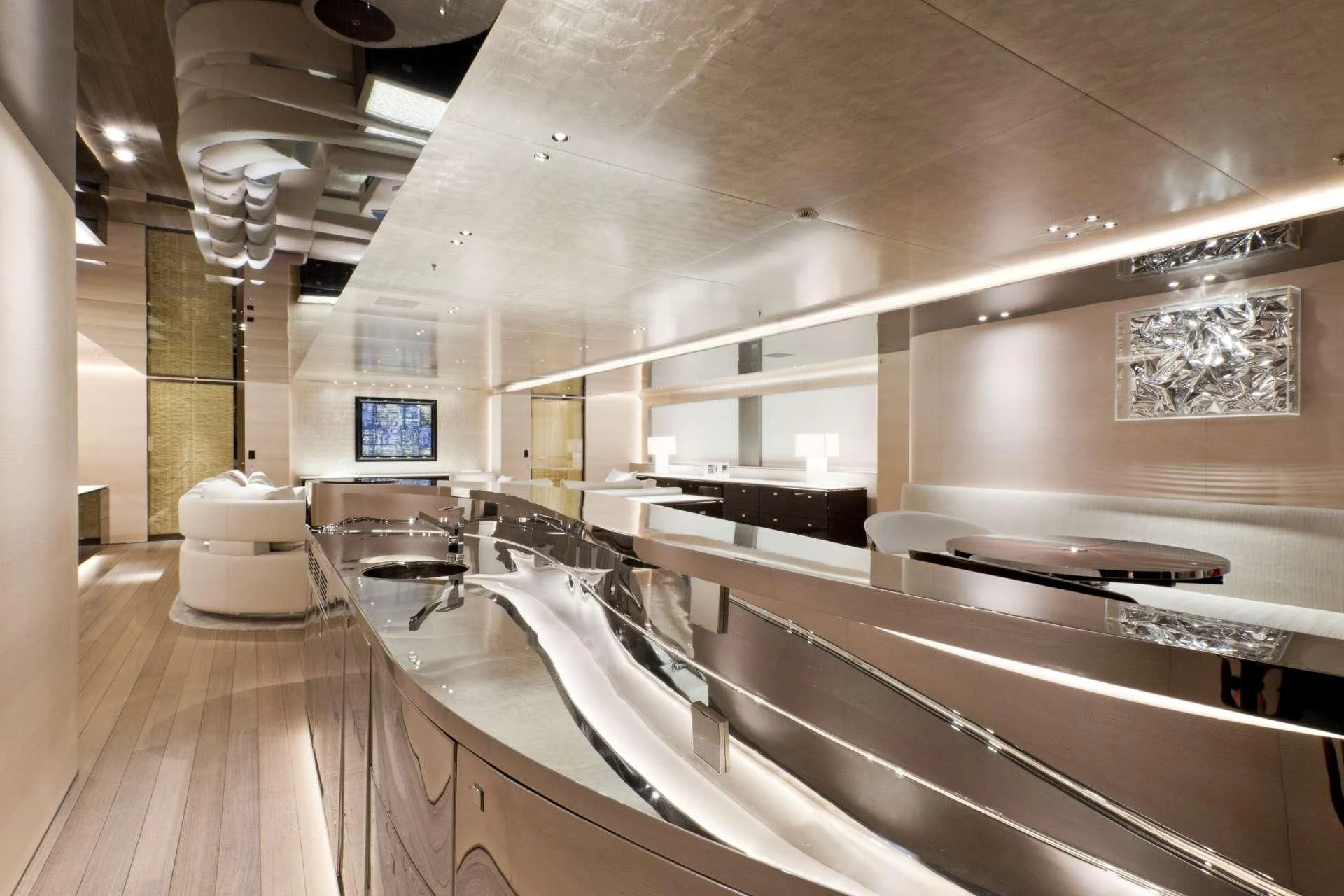 a kitchen with a large island aboard ASLEC 4 Yacht for Sale