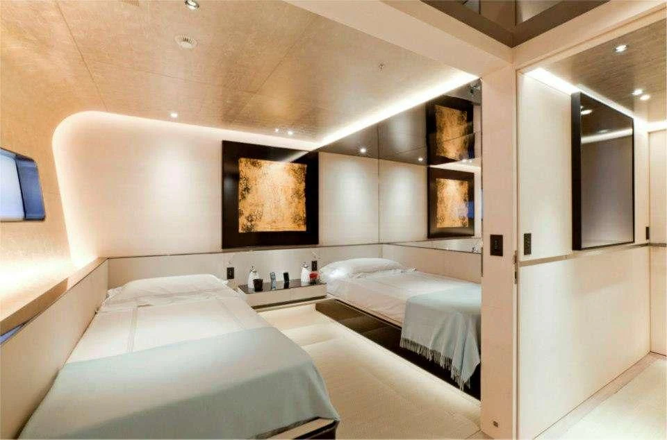 a room with two beds aboard ASLEC 4 Yacht for Sale
