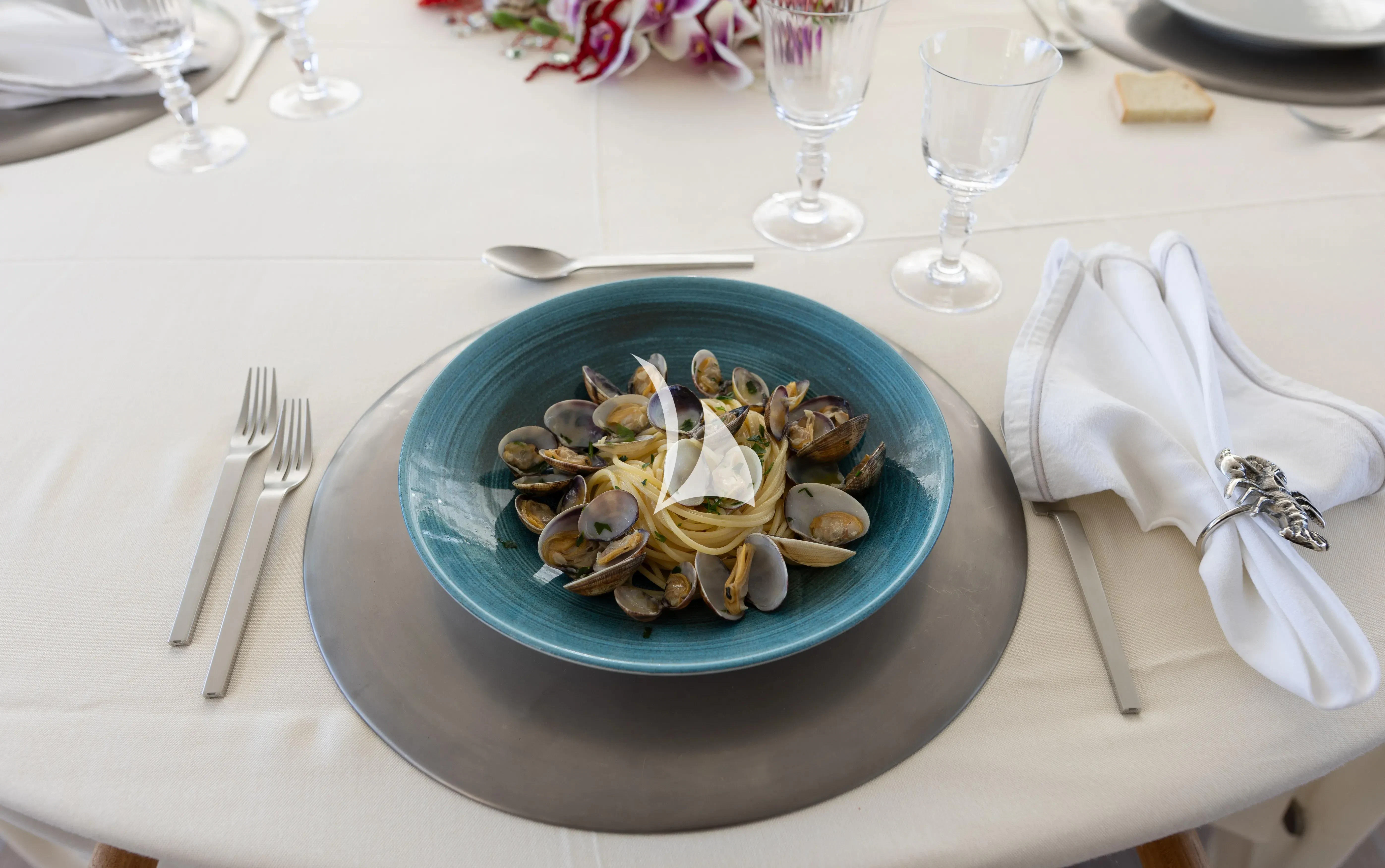a plate of food aboard ASLEC 4 Yacht for Sale