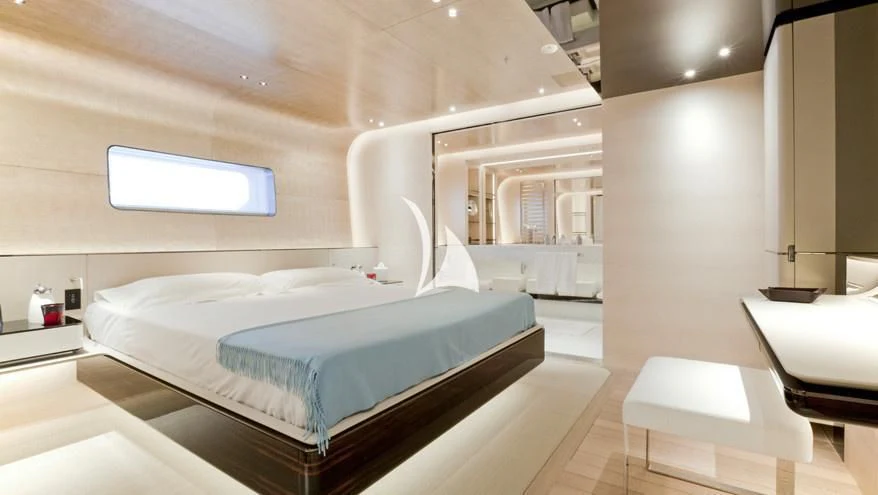 a bedroom with a bed aboard ASLEC 4 Yacht for Sale