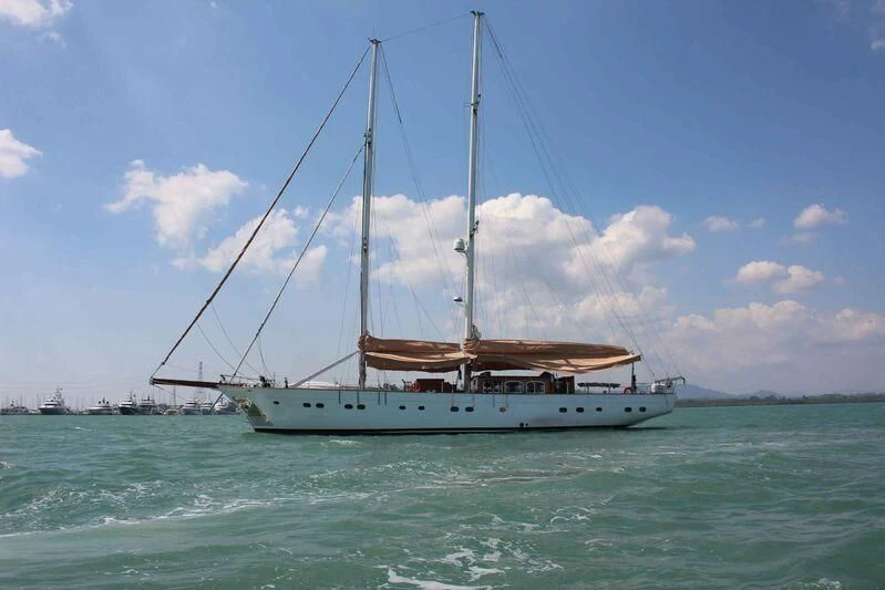 a sailboat in the water aboard THE BLUE Yacht for Sale
