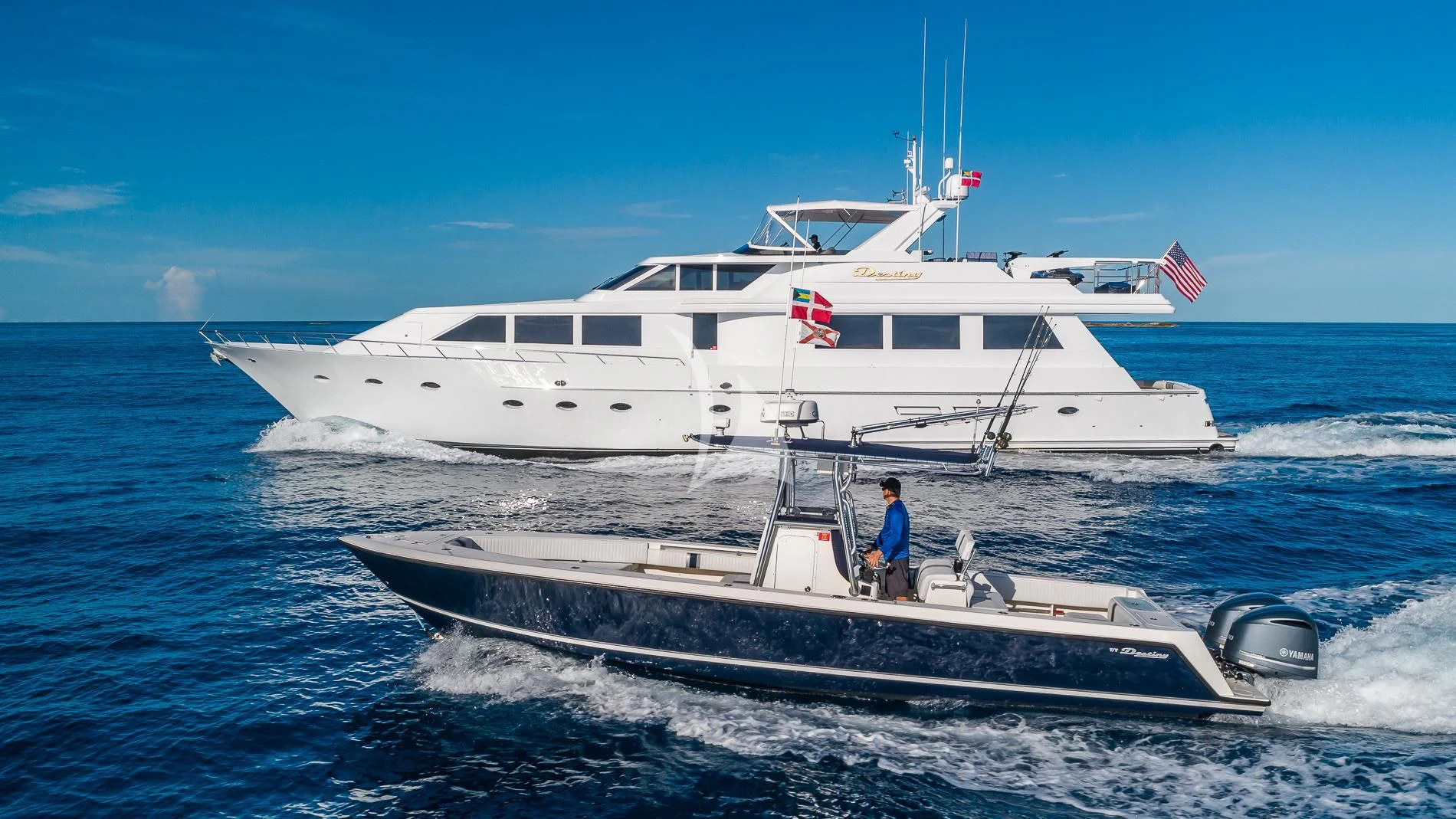 a boat in the water aboard DESTINY Yacht for Sale