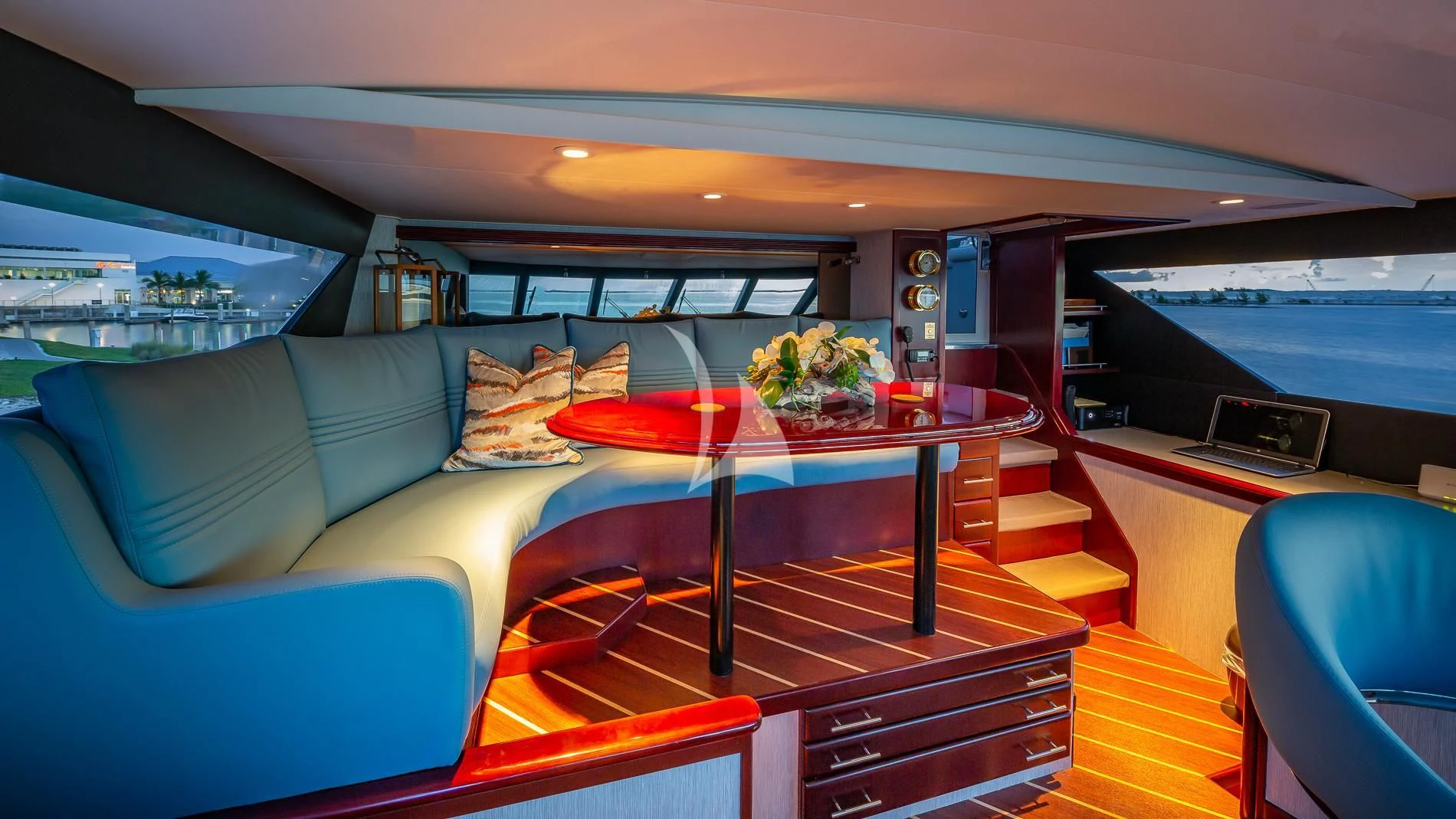 a couch in a car aboard DESTINY Yacht for Sale