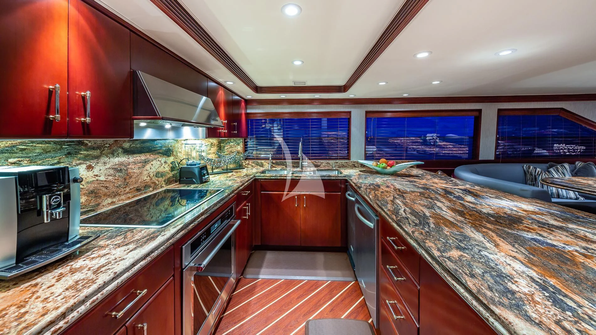 a kitchen with a large countertop aboard DESTINY Yacht for Sale