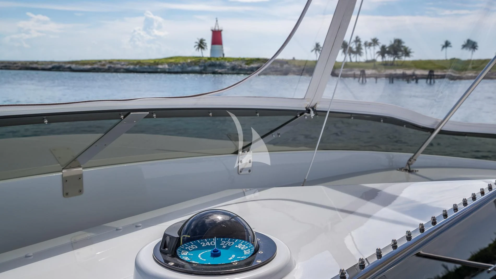 the steering wheel of a boat aboard DESTINY Yacht for Sale