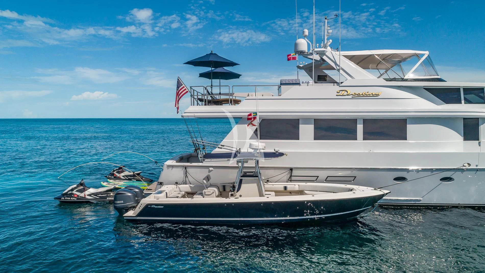 a boat in the water aboard DESTINY Yacht for Sale