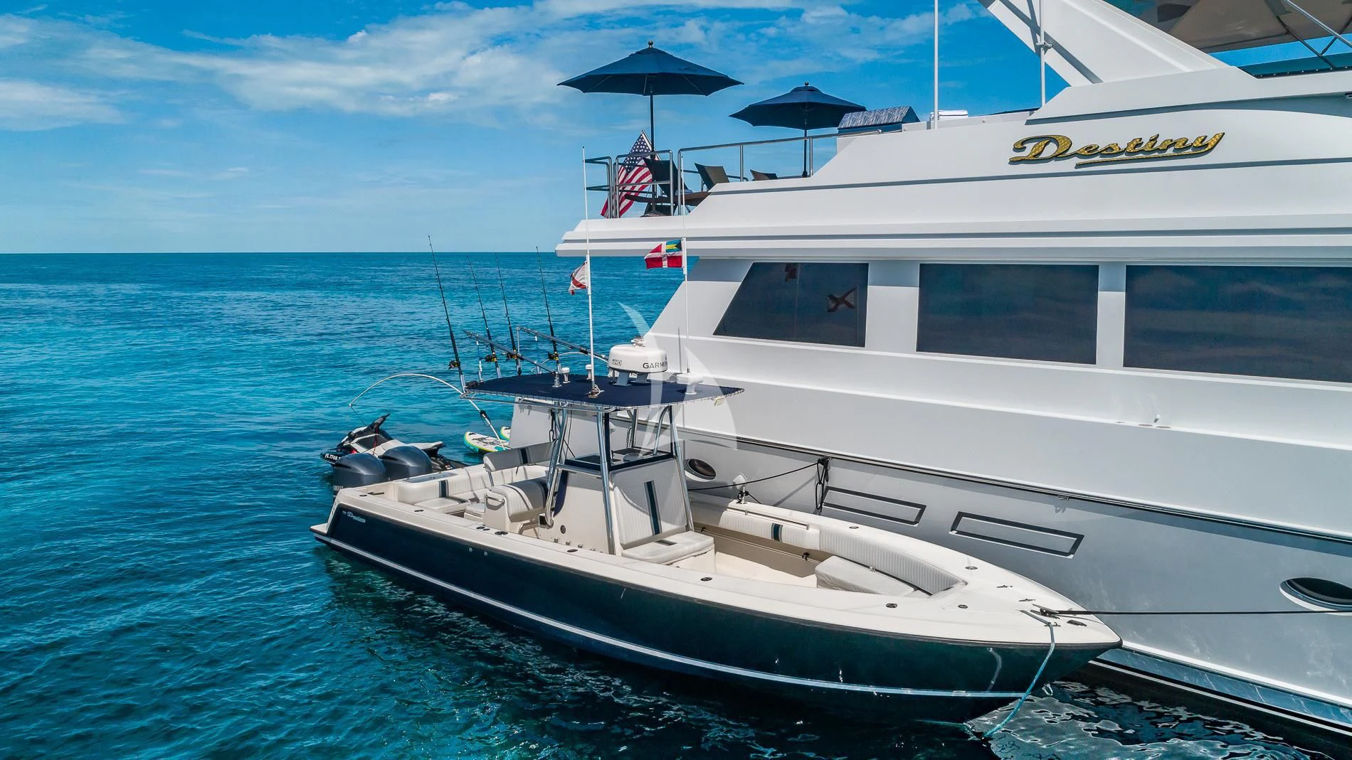 a boat in the water aboard DESTINY Yacht for Sale
