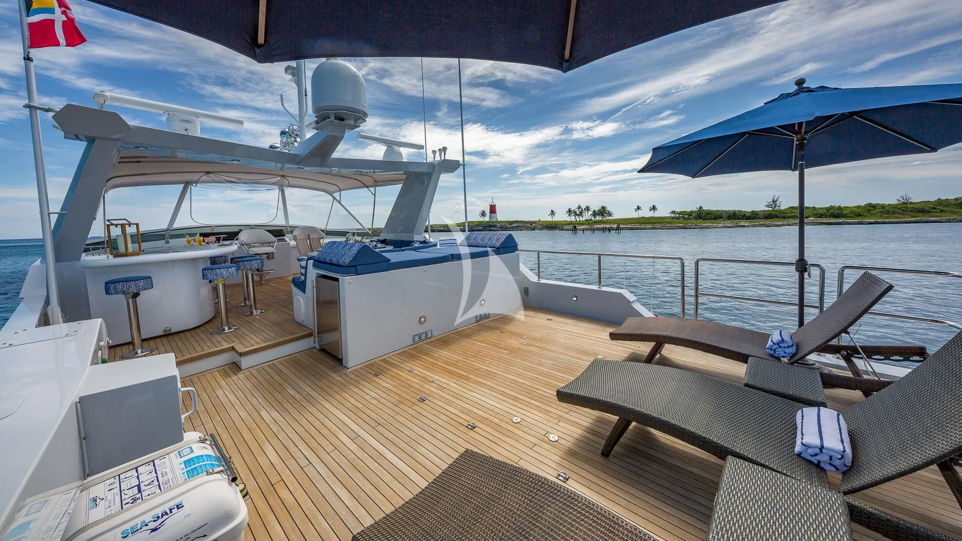 a boat on a deck aboard DESTINY Yacht for Sale