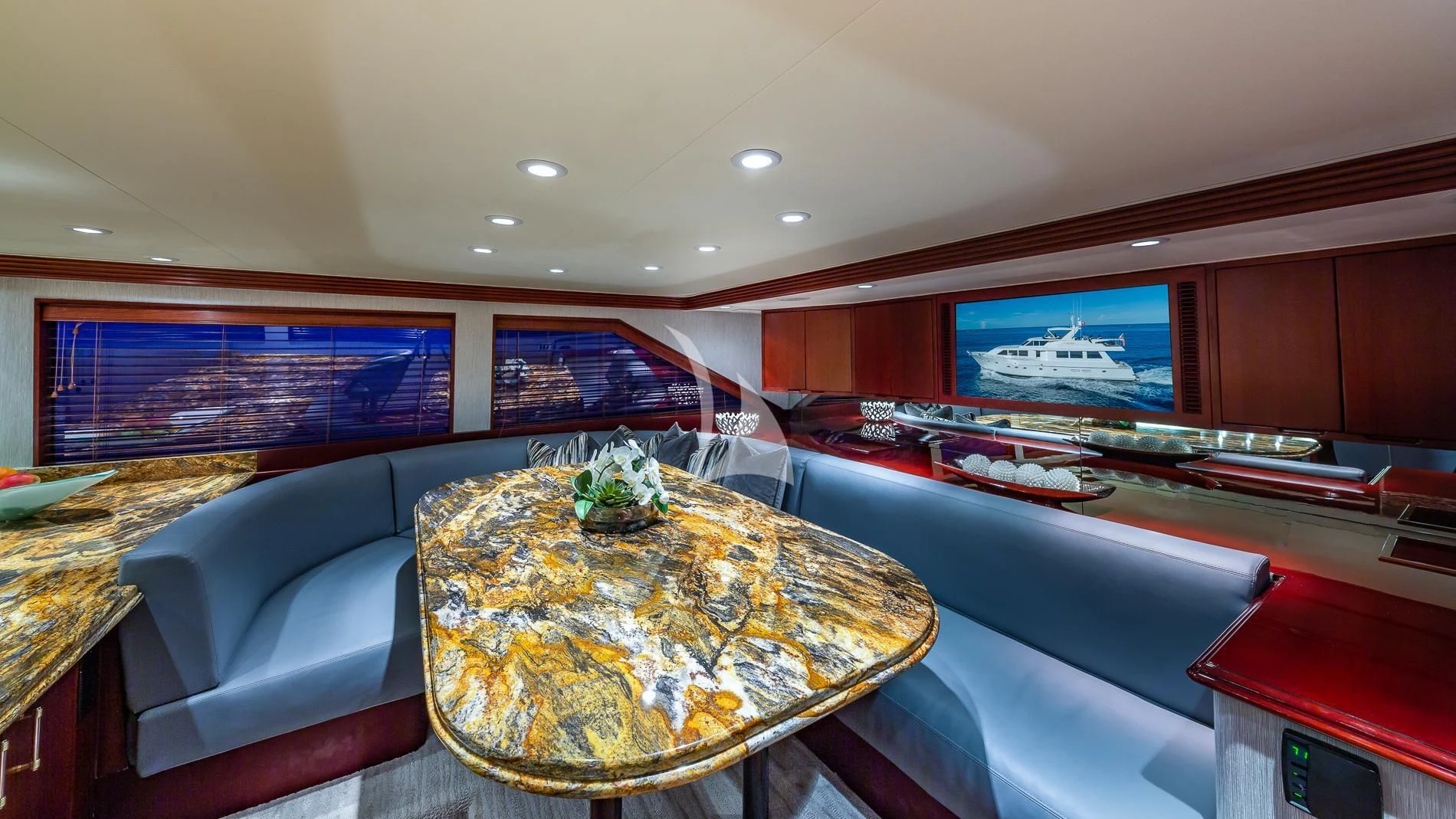 a room with a pool table and a large fish tank aboard DESTINY Yacht for Sale