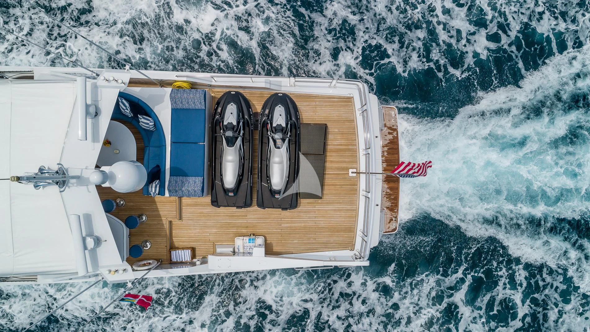 a dog in a dog house aboard DESTINY Yacht for Sale