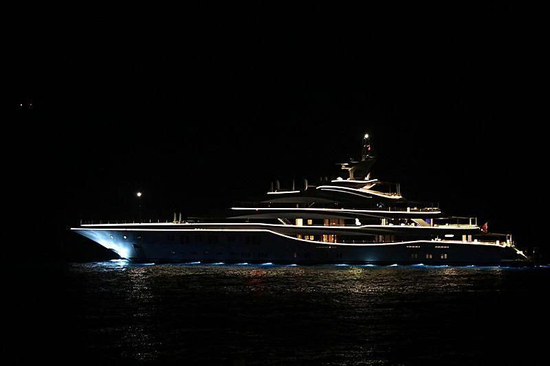 a large ship at night aboard MORDAN Yacht for Sale