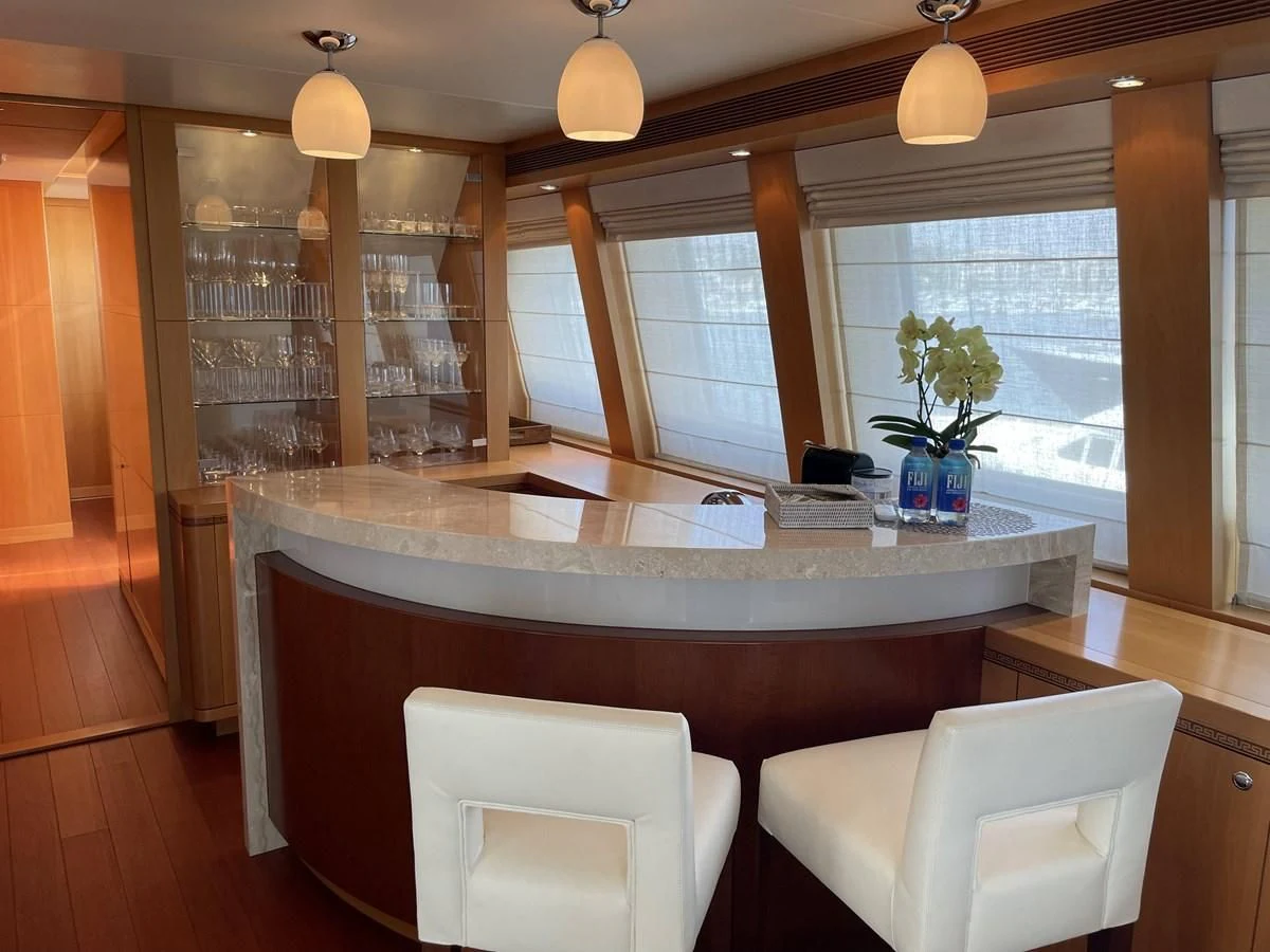 a kitchen with a large island aboard MORDAN Yacht for Sale