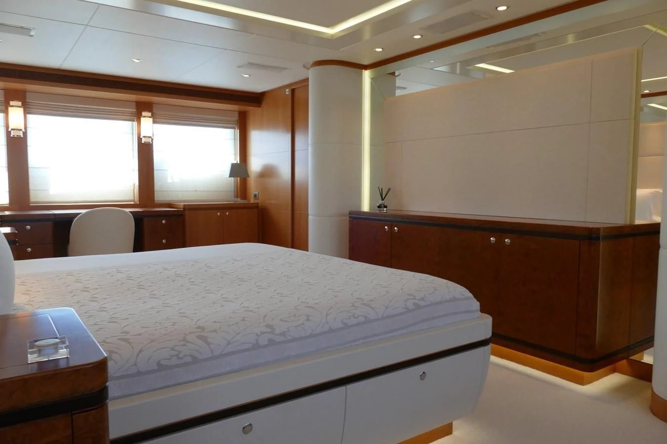 a bed in a room aboard MORDAN Yacht for Sale