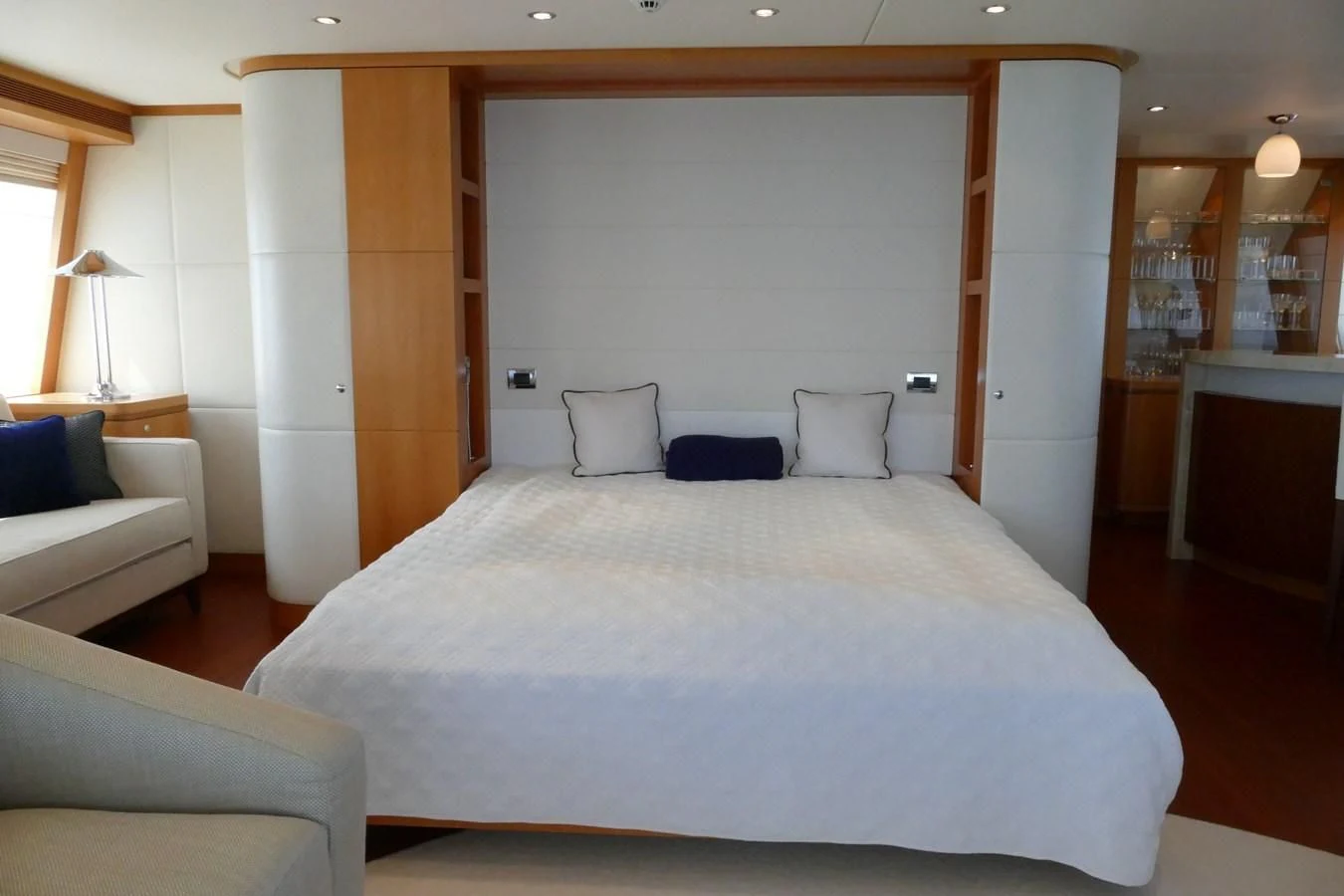 a bed in a room aboard MORDAN Yacht for Sale
