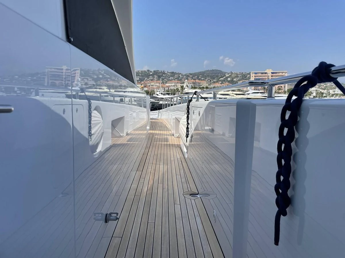 a view of a city from a balcony aboard MORDAN Yacht for Sale