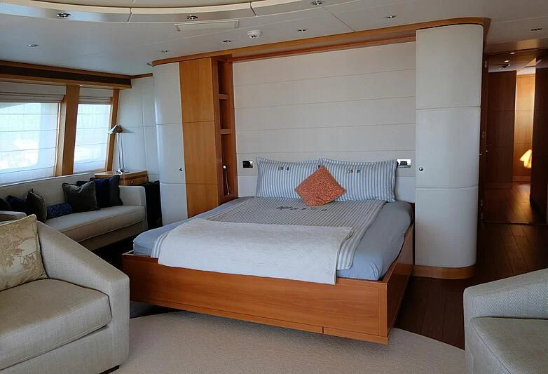 a bed in a room aboard MORDAN Yacht for Sale