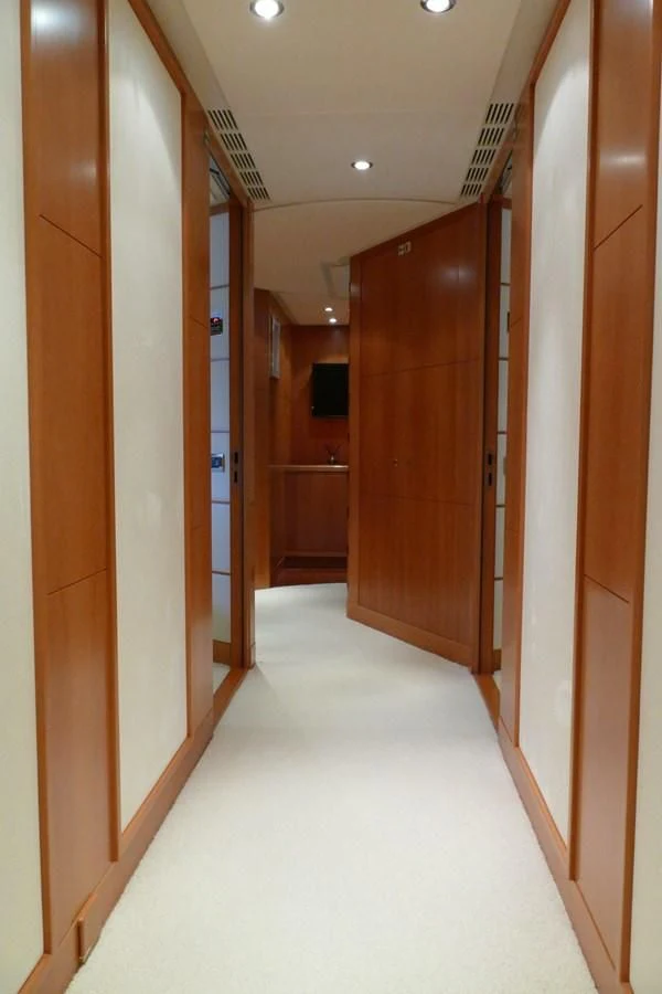 a hallway with doors aboard MORDAN Yacht for Sale