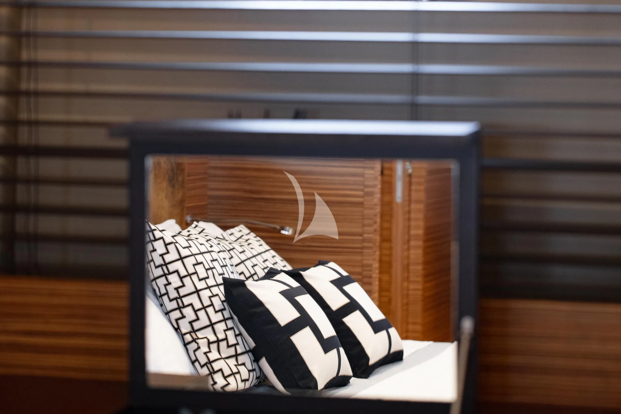 a black rectangular object with a white logo on it aboard GIOE I Yacht for Sale