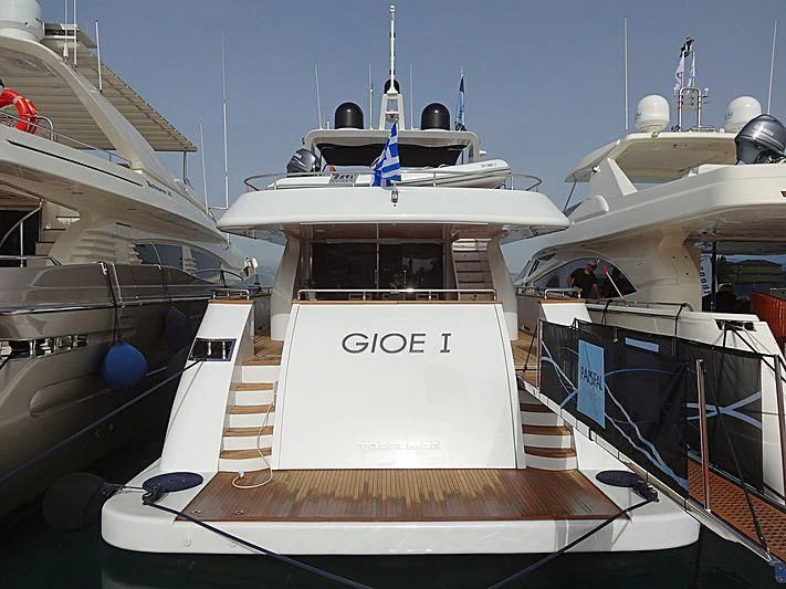 a boat docked at a pier aboard GIOE I Yacht for Sale