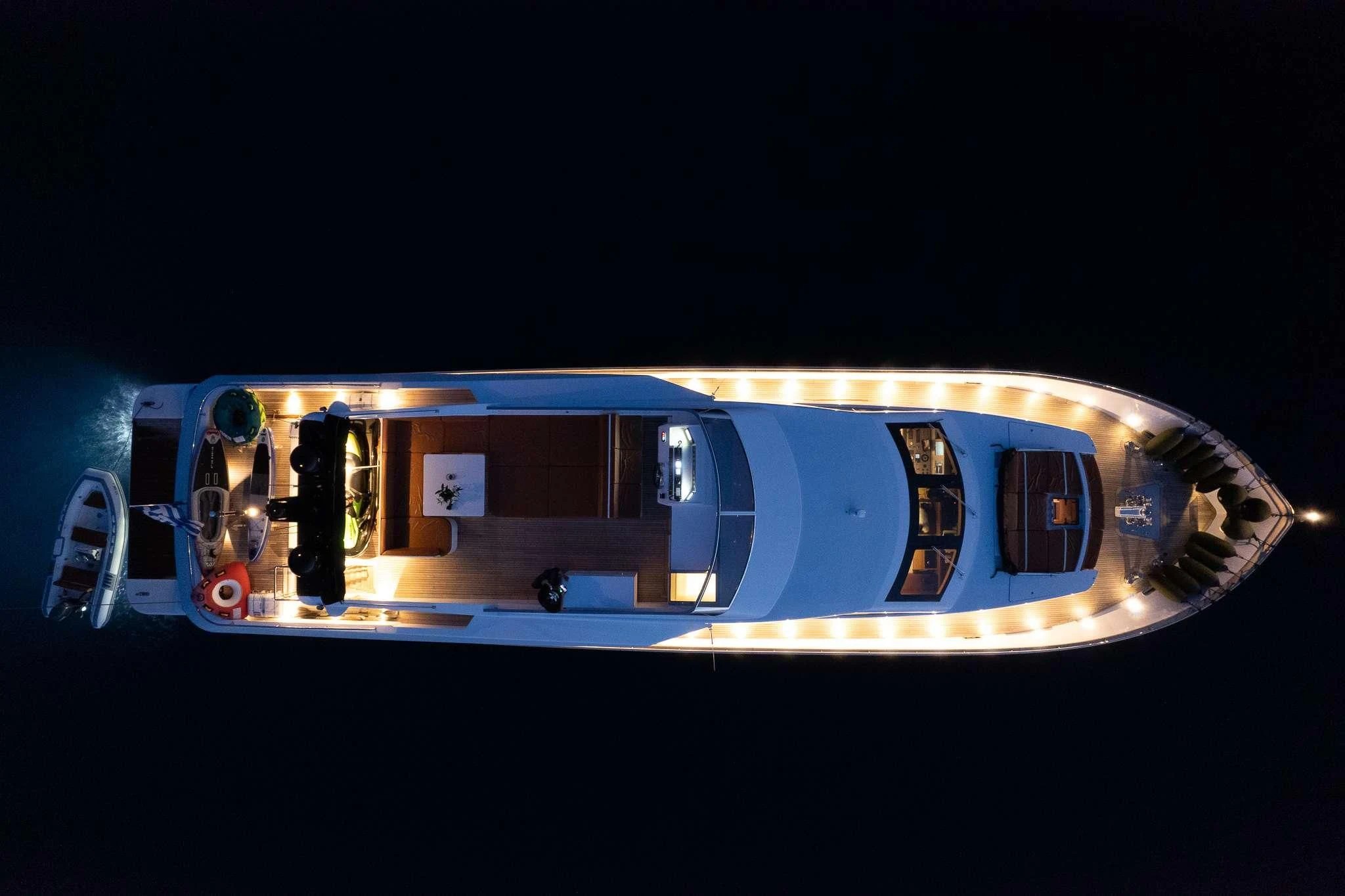 a blue and white train aboard GIOE I Yacht for Sale