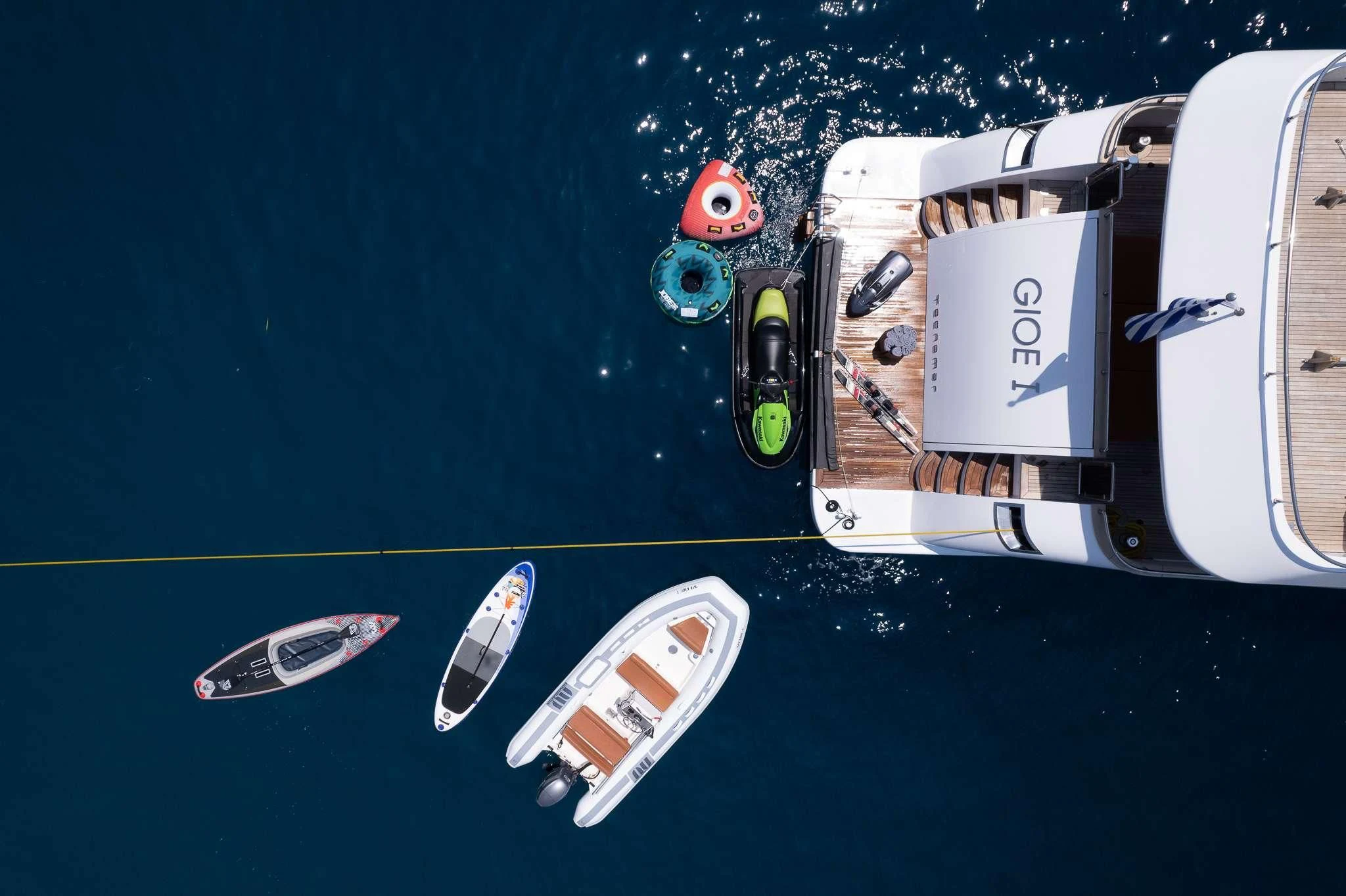 a satellite over a body of water aboard GIOE I Yacht for Sale