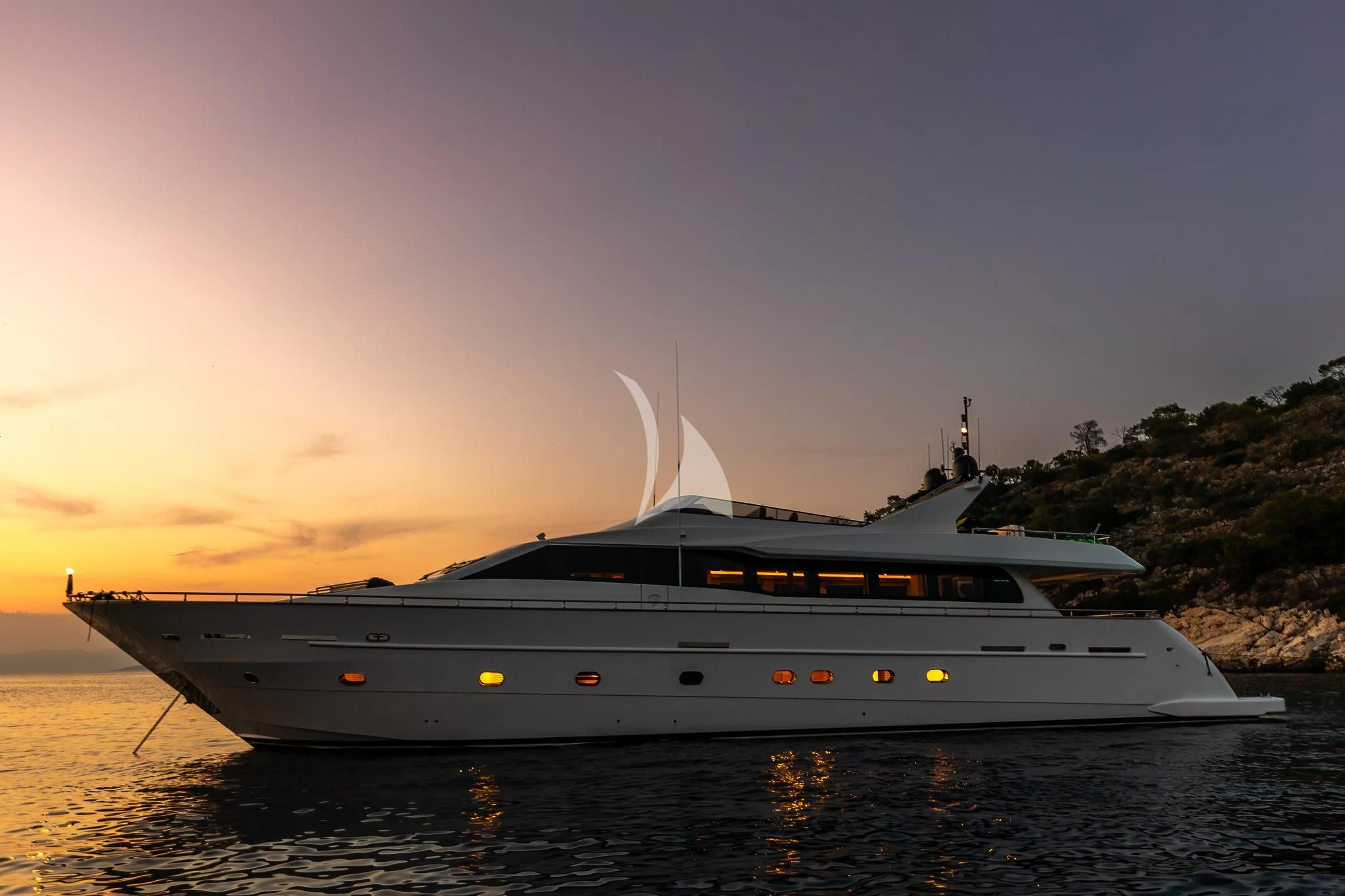 a large ship on the water aboard GIOE I Yacht for Sale