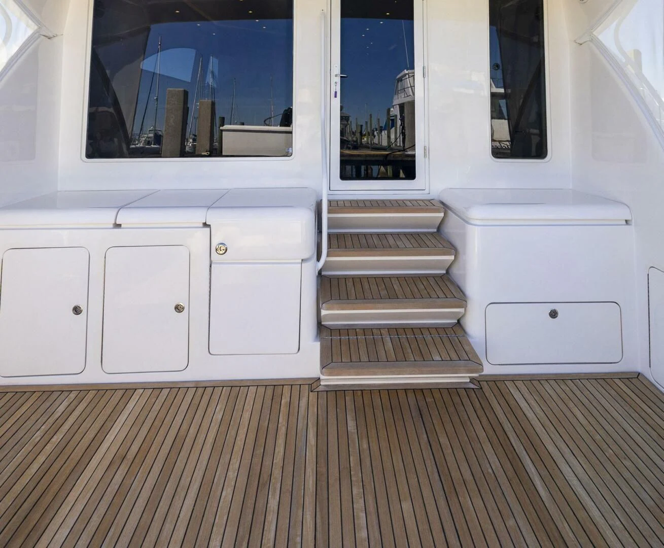 a white trailer with doors aboard REEL BUSY Yacht for Sale