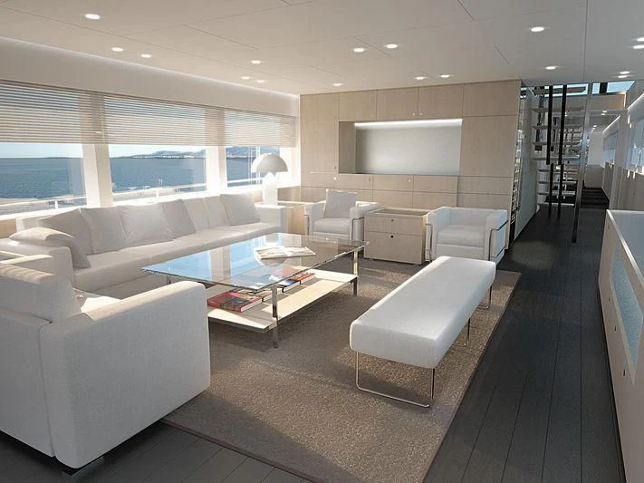 a living room with a large screen aboard JANGADA Yacht for Sale