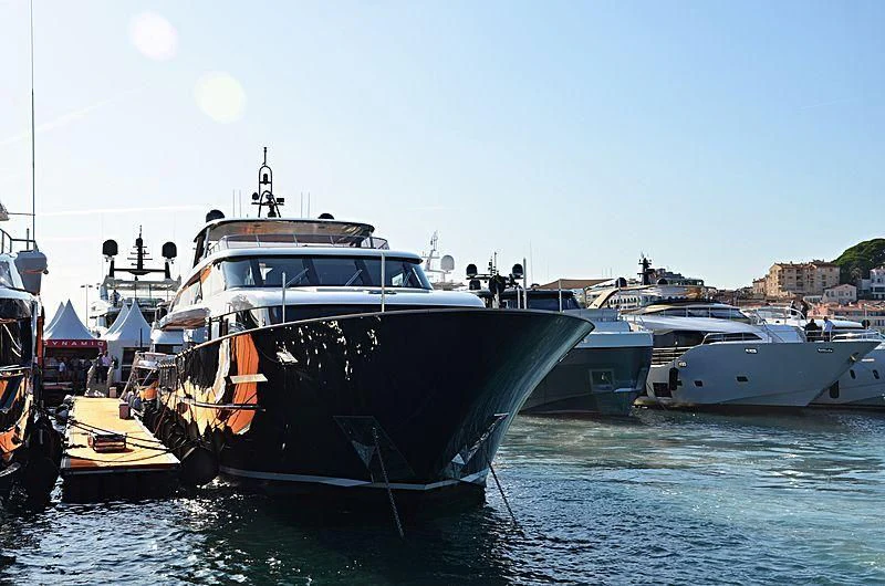 a boat is parked in the water aboard JANGADA Yacht for Sale