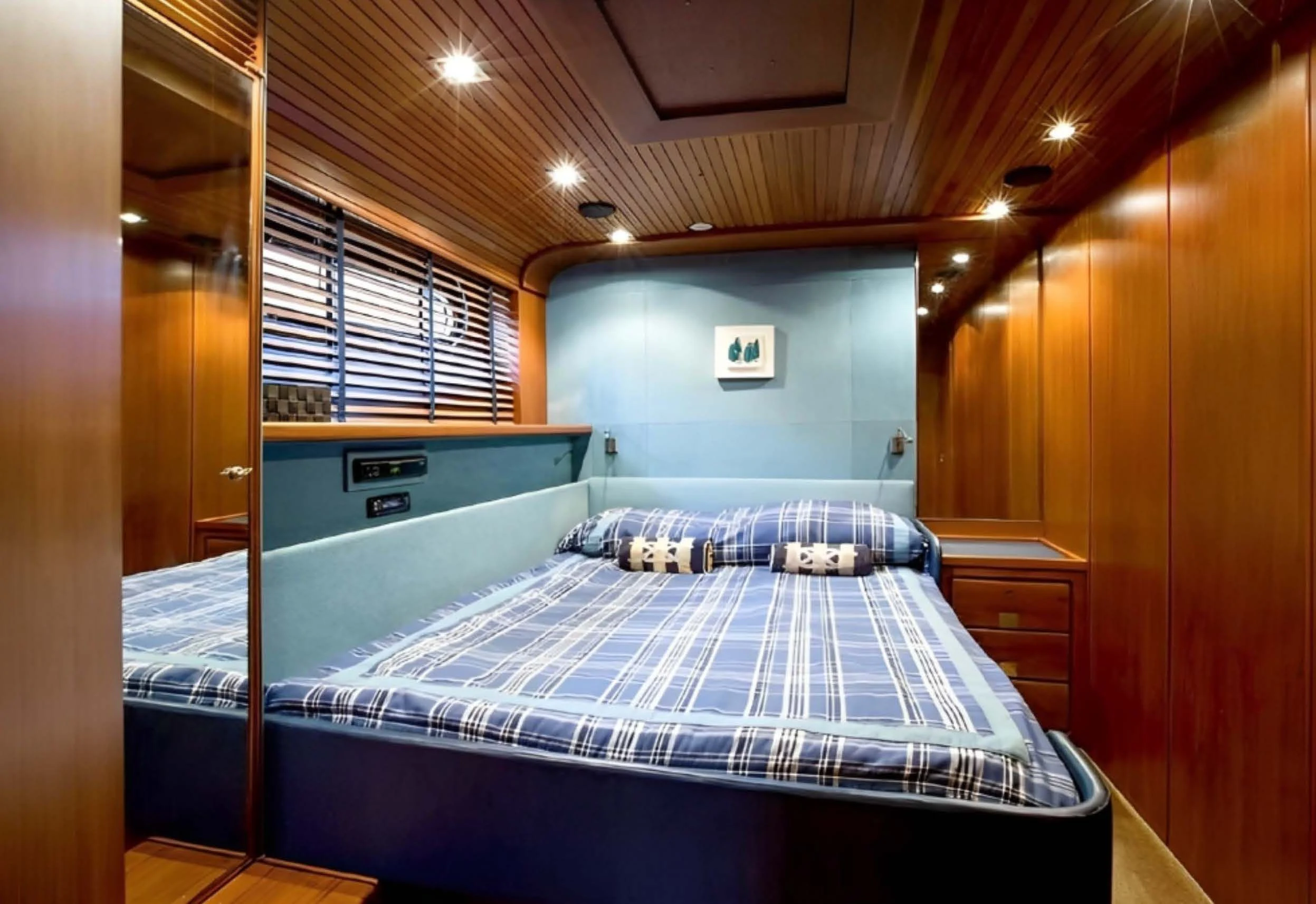 a bed in a room aboard ELETTRA Yacht for Sale